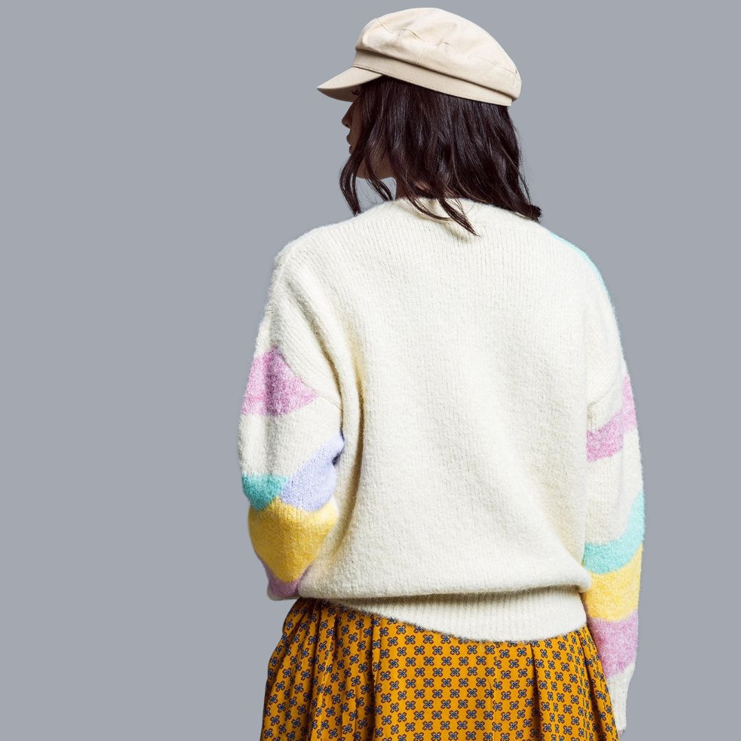 Damen Pullover 'Colorblock Abstrakt' gestreift pastell