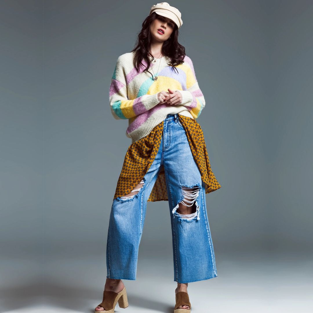 Damen Pullover 'Colorblock Abstrakt' gestreift pastell