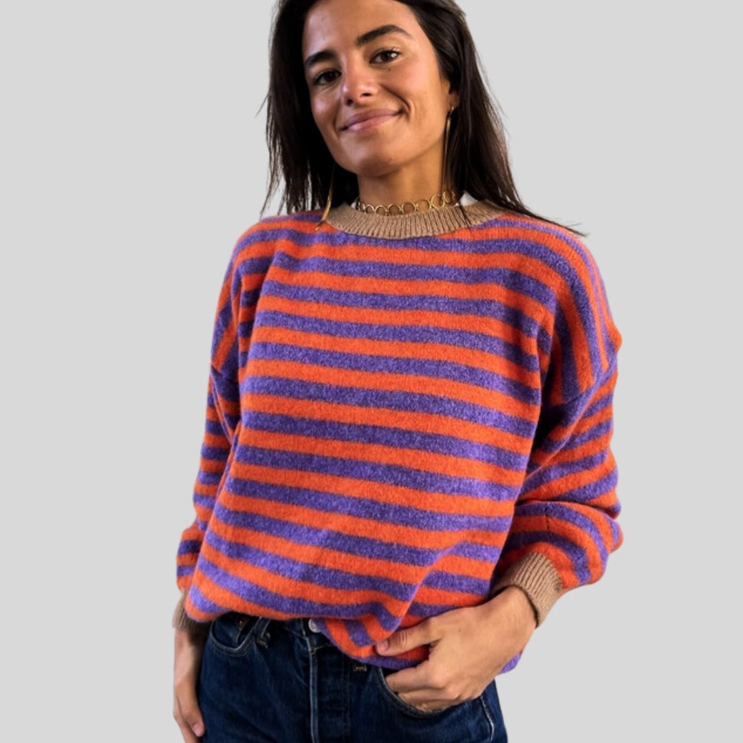 Damen Pullover 'Stripes' lila/orange