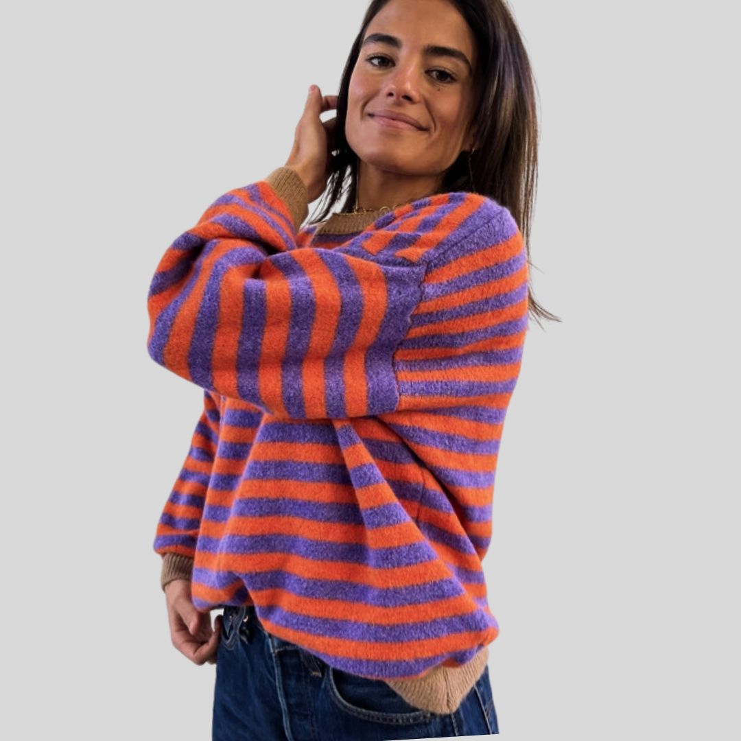 Damen Pullover 'Stripes' lila/orange