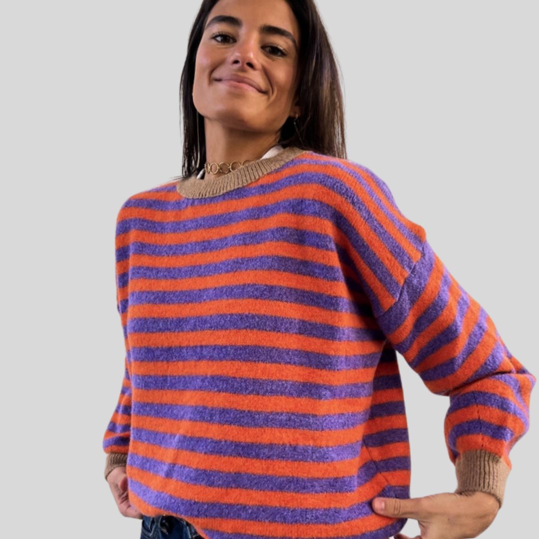 Damen Pullover 'Stripes' lila/orange
