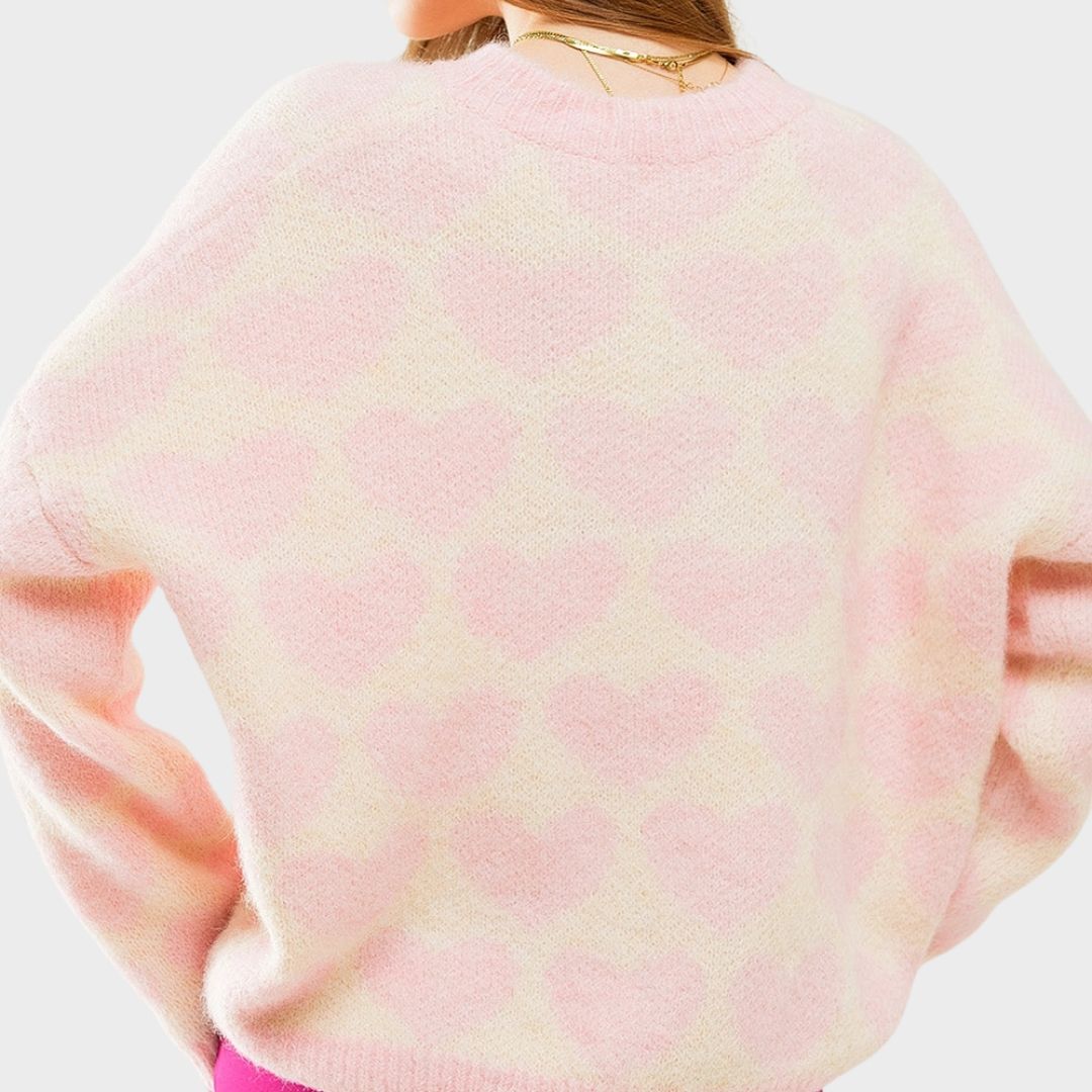 Damen Pullover 'Heartful' pastell rosa/gelb