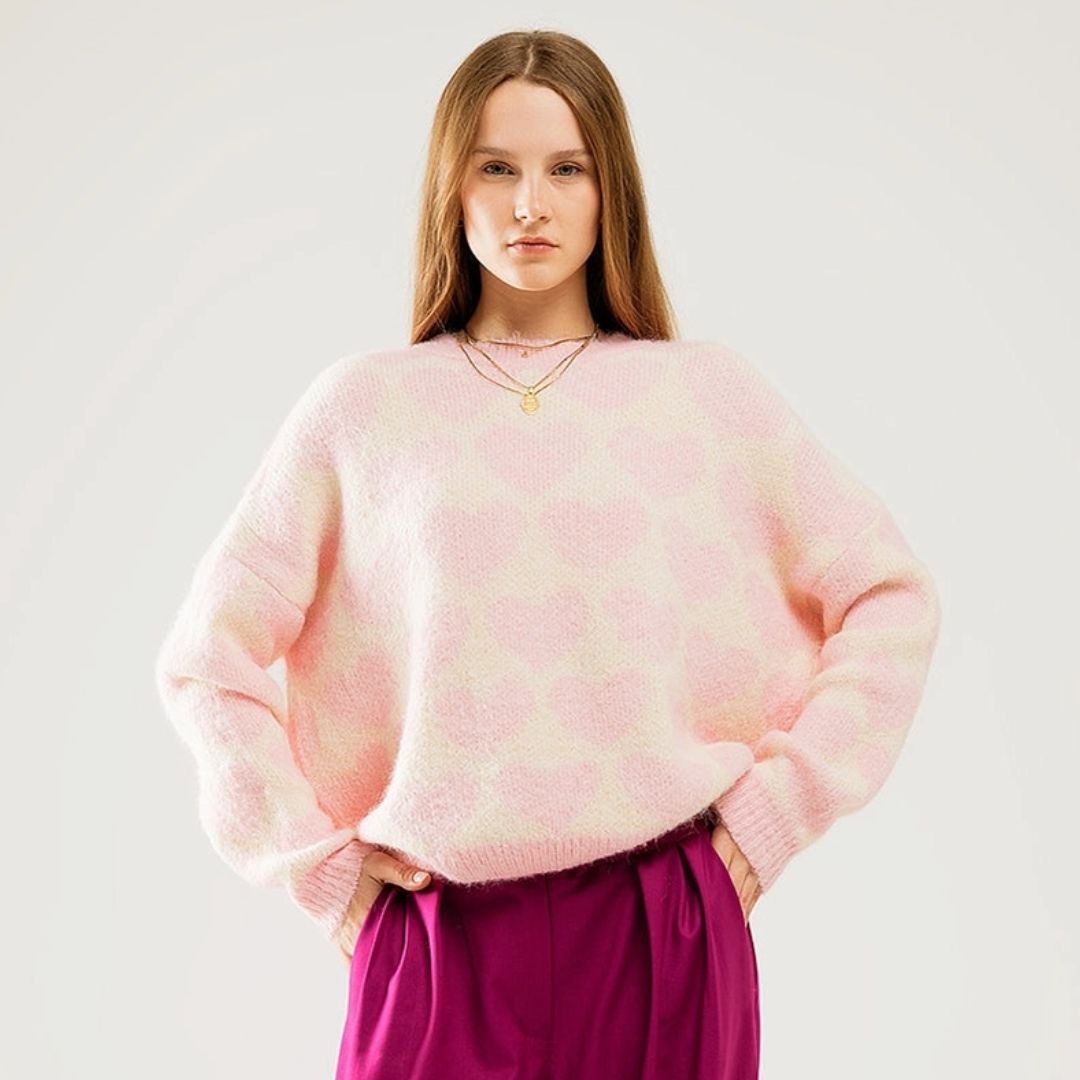 Damen Pullover 'Heartful' pastell rosa/gelb