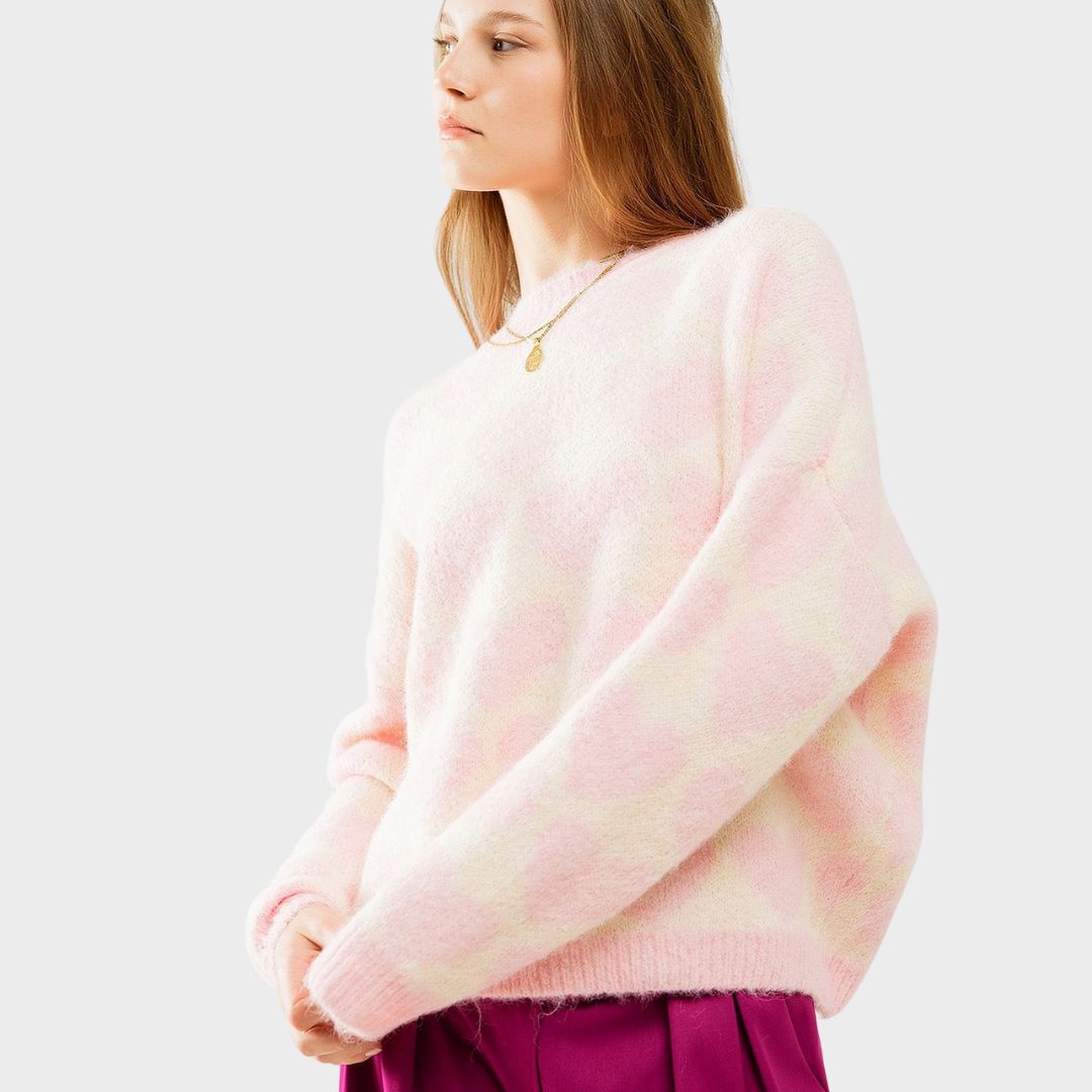Damen Pullover 'Heartful' pastell rosa/gelb