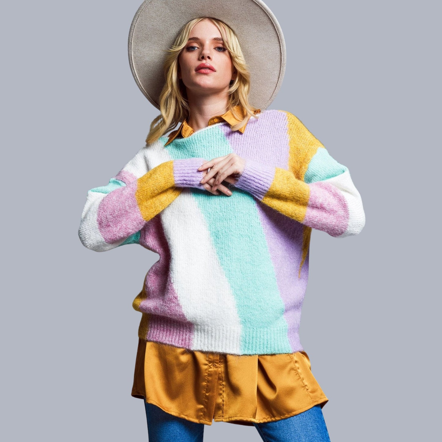 Damen Pullover 'Stripes' gestreift pastell