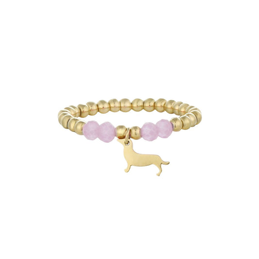 Elastischer Damen Ring mit Dackel Charm rosa