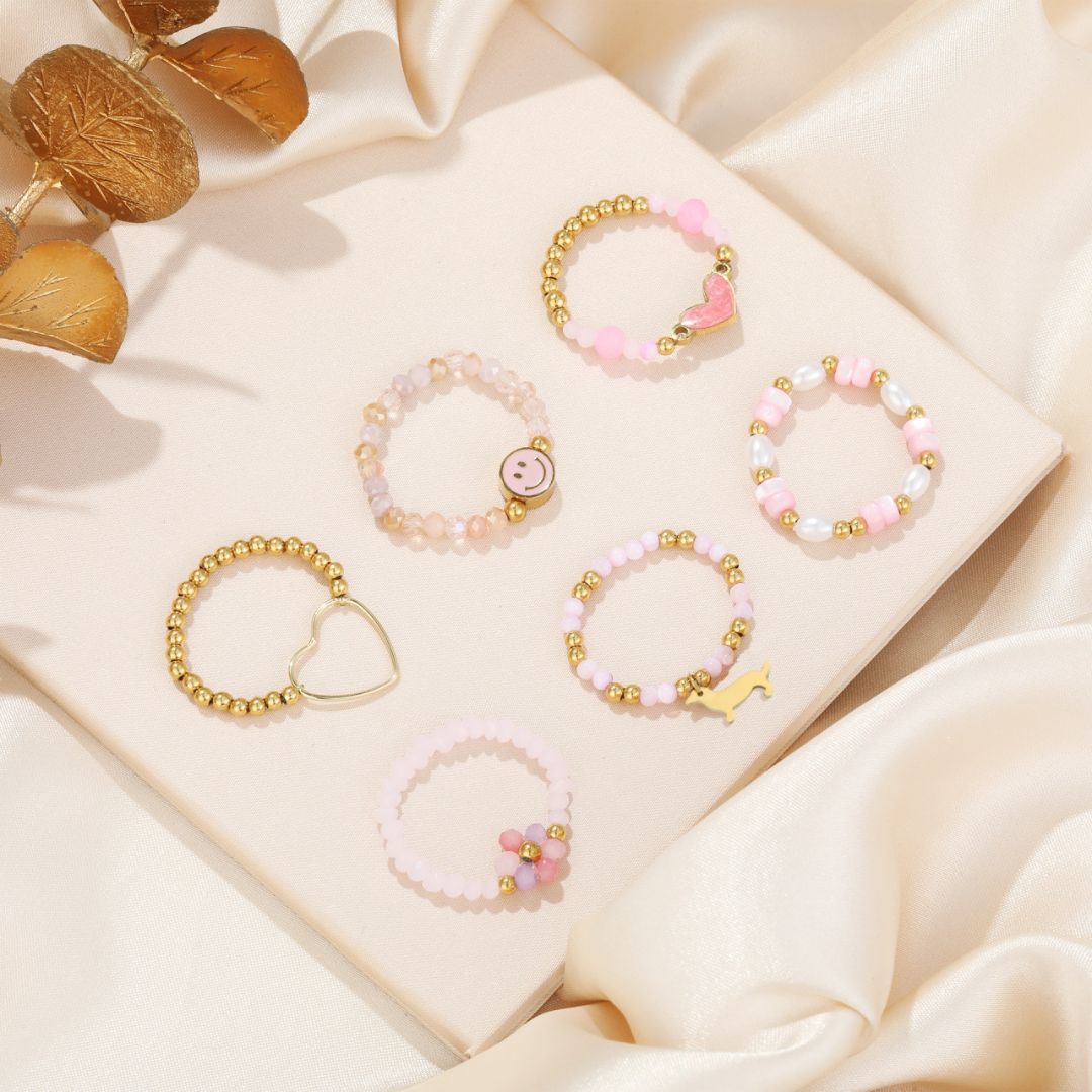 Elastischer Damen Perlen-Ring 'Blume' rosa