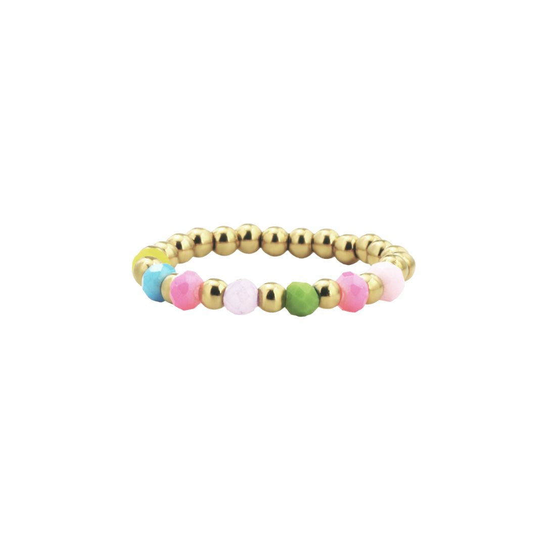 Damen Ring gold mit Buntglasperlen 17.5