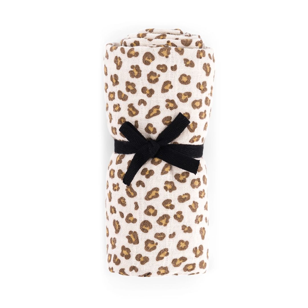 Damen Schaltuch aus Musselin 'Bianca Leopard Greige' 110x110