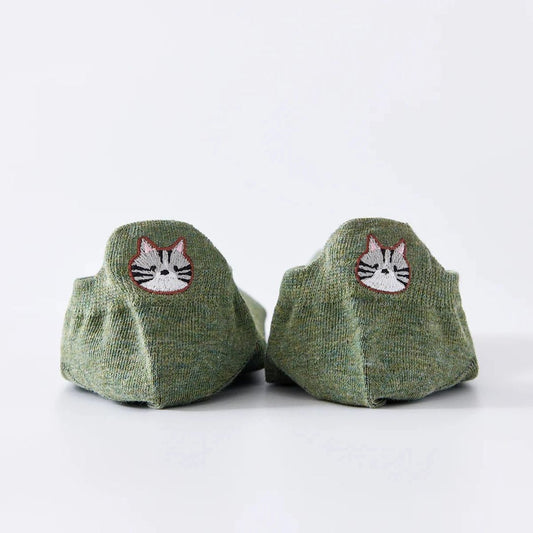 Damen Socken kurz mit Lasche Katze grün