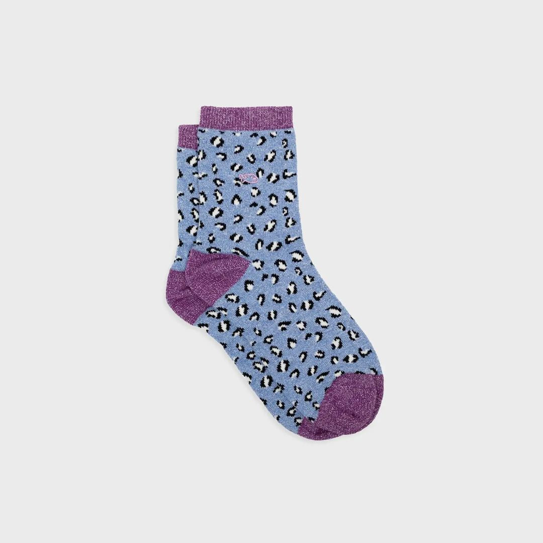 Glitzersocken Leoparden-Look blau