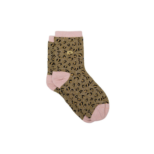 Glitzersocken Leoparden-Look olivgrün