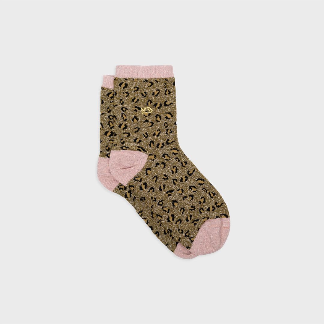 Glitzersocken Leoparden-Look olivgrün