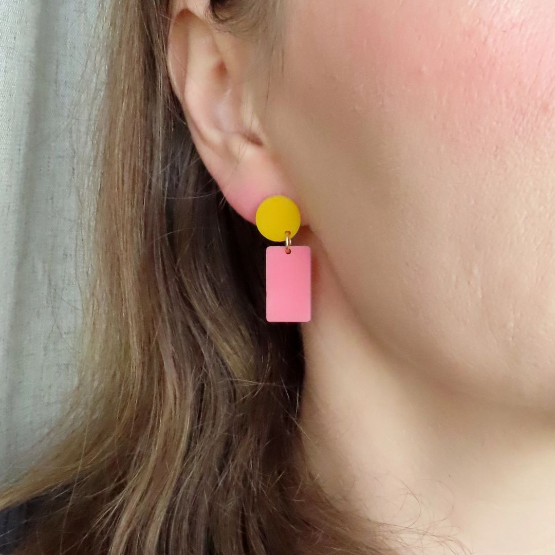 Damen Statement Ohrringe Grapefruit gelb/rosa
