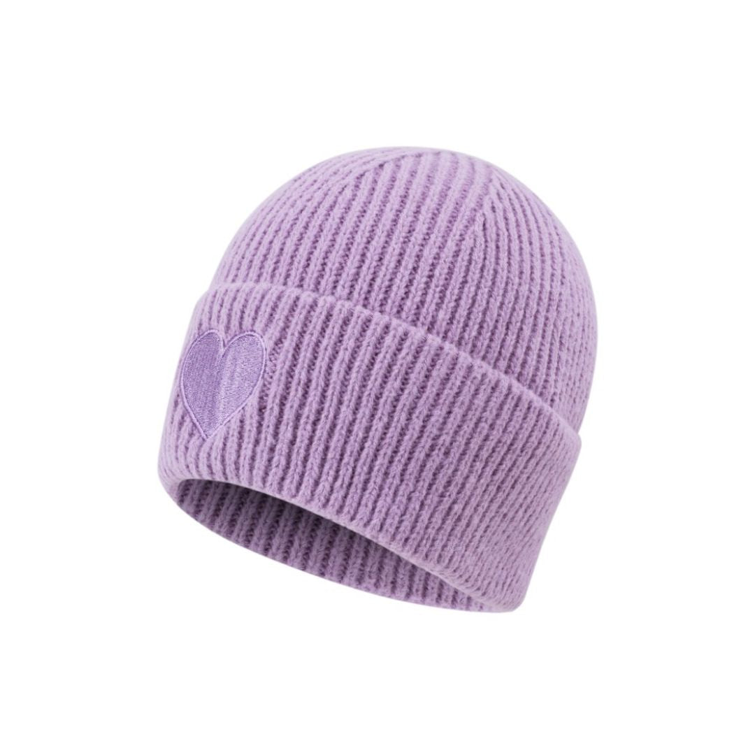 Damen Strickmütze mit Herzdetail lila