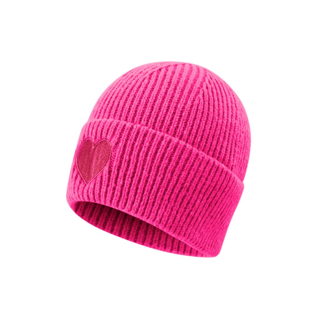 Damen Strickmütze mit Herzdetail rose/red