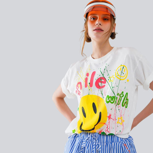 Damen T-Shirt 'Graphic Smile with me' weiß