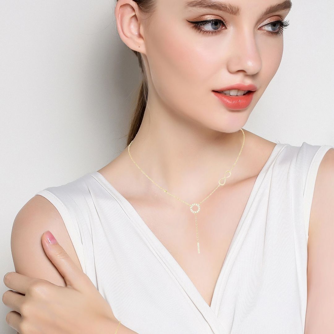 Damen Zirkon Halskette gold mit 8 Y-förmigem Design