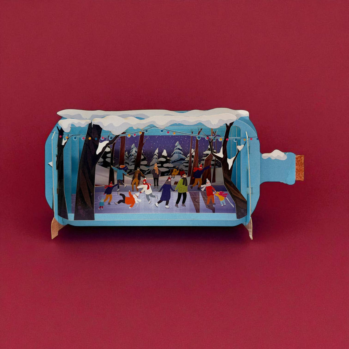Dimensionale Pop Up Weihnachtskarte mit Umschlag 'Eislaufen im Winter'