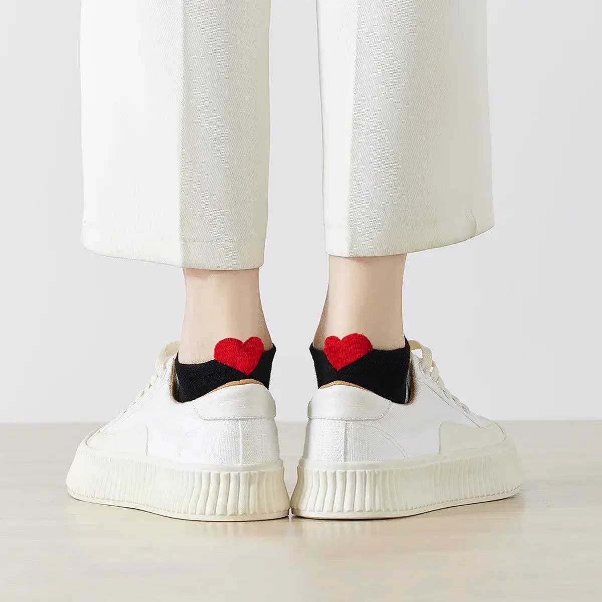 Damen Socken kurz gestreift mit Lasche Herz