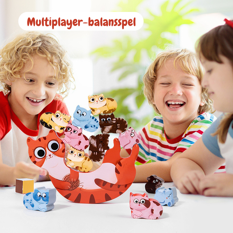 Holzstapel-Katzen-Balance-Spiel