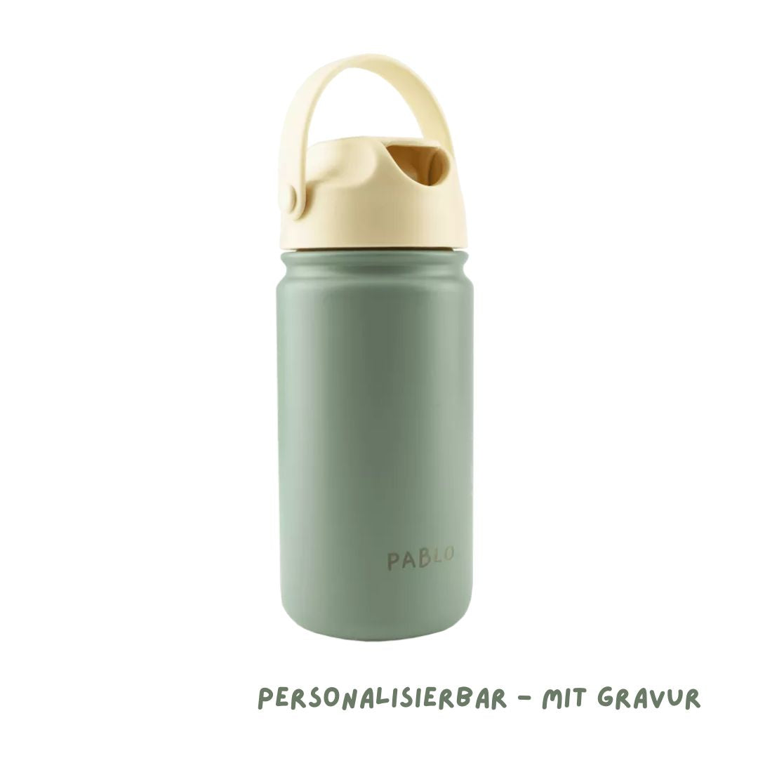 Edelstahl Trinkflasche 420 ml grün personalisierbar mit Gravur
