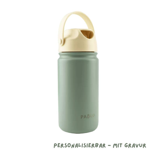 Edelstahl Trinkflasche 420 ml grün personalisierbar mit Gravur