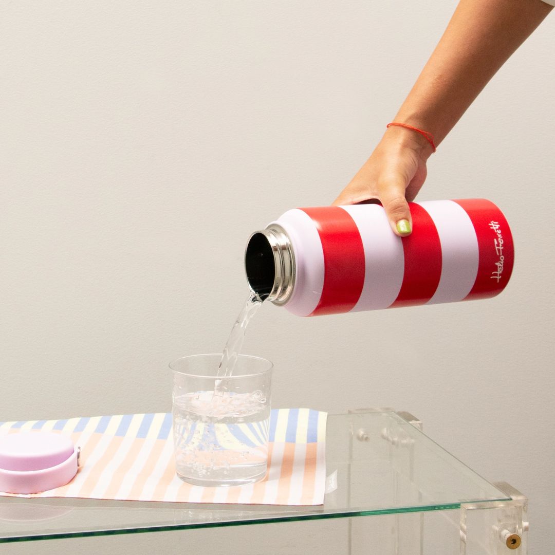 Edelstahlflasche 'Jungle' gestreift rosa/rot