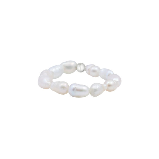 Elastischer Damen Ring aus Naturperlen weiß