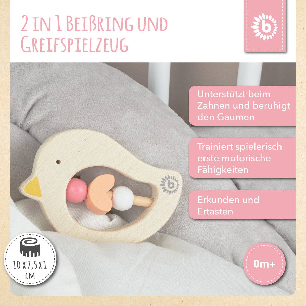 Beißring Vogel rose