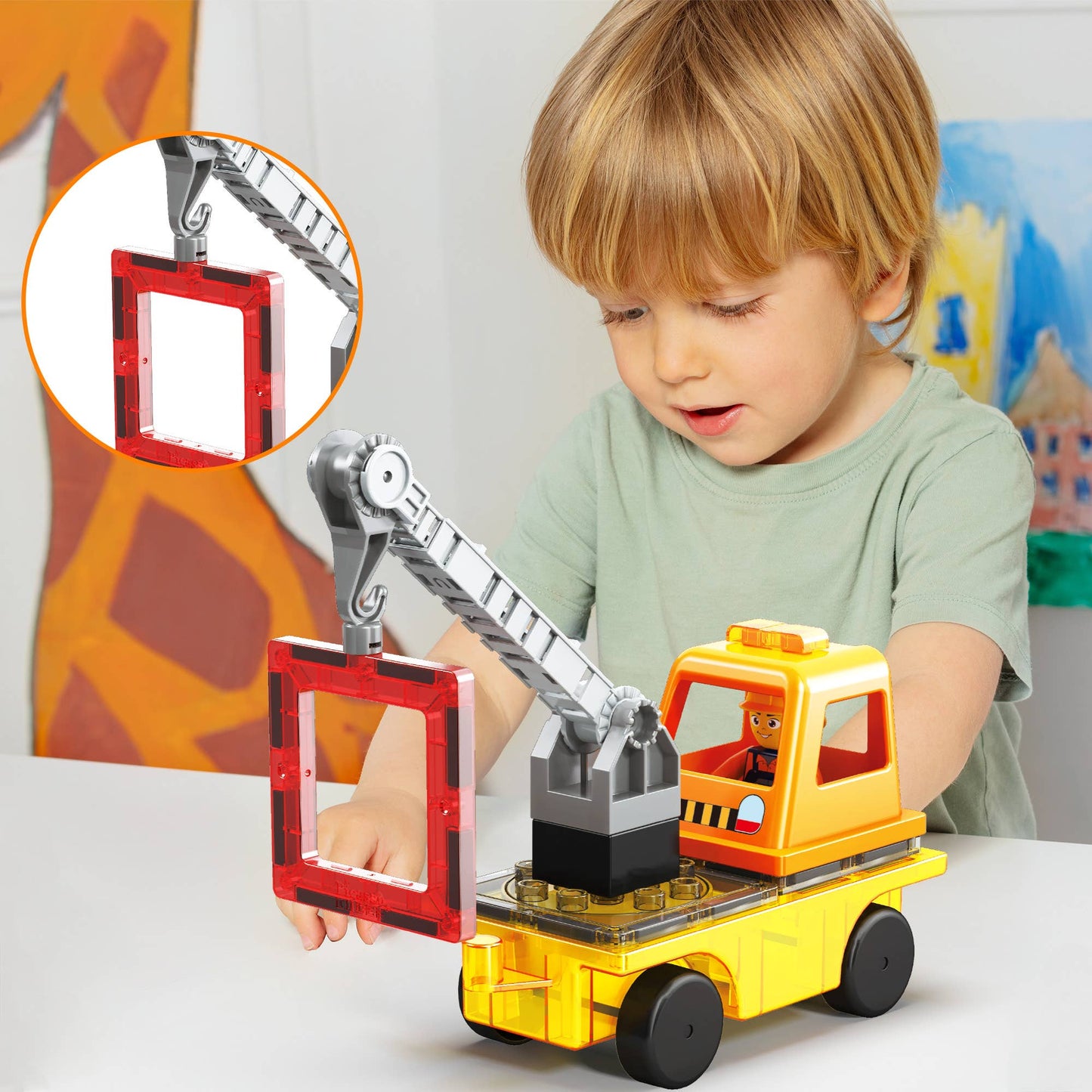 Magnetbausteine 3-in-1-Kran, Kipper, Leiterwagen