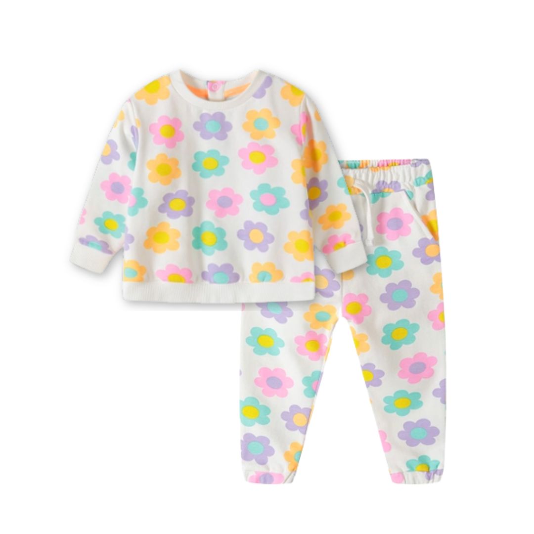 Fleece-Crew-Top und Jogger-Set 'Flowers'