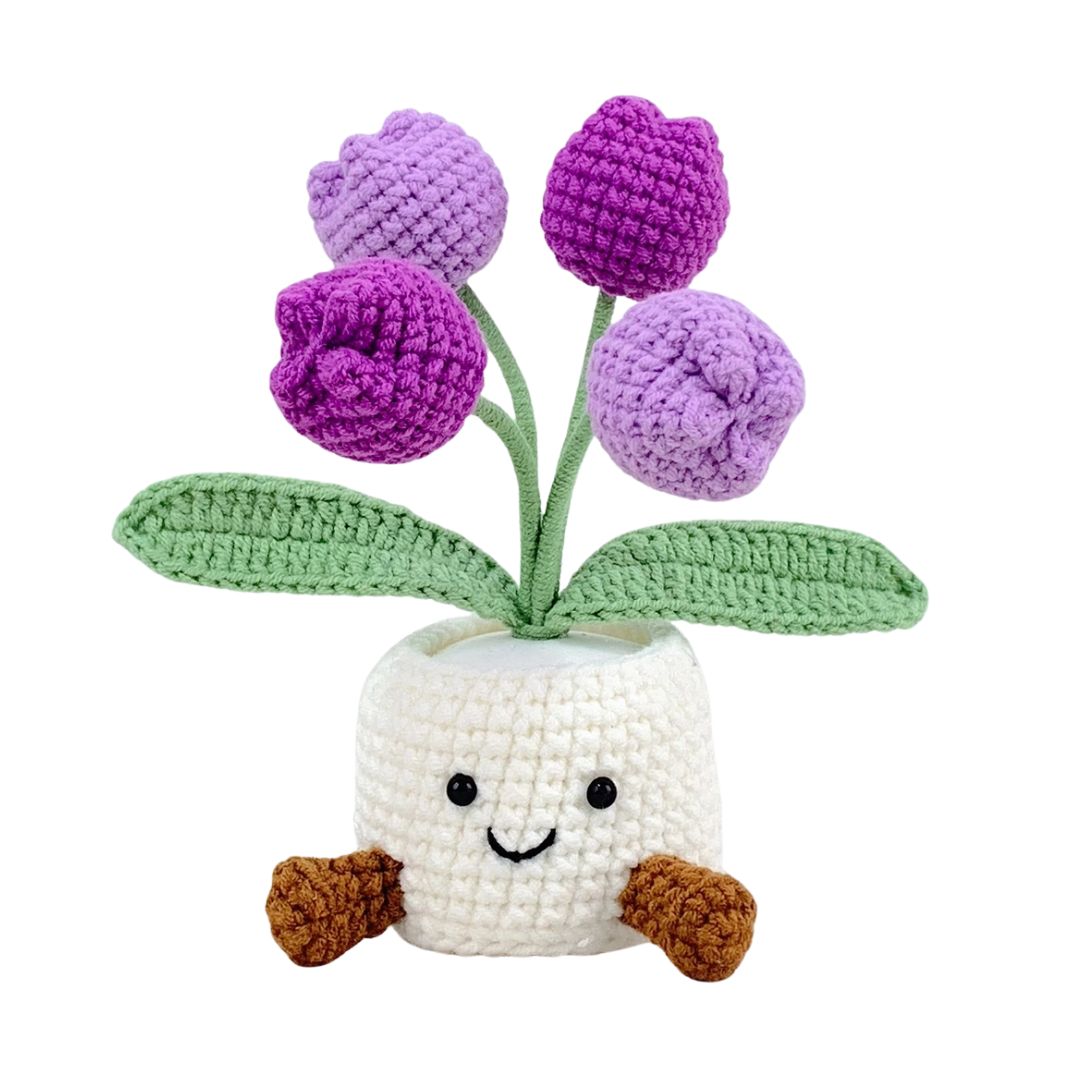 Gehäkelter Blumentopf 'Tulpen-Design' lila