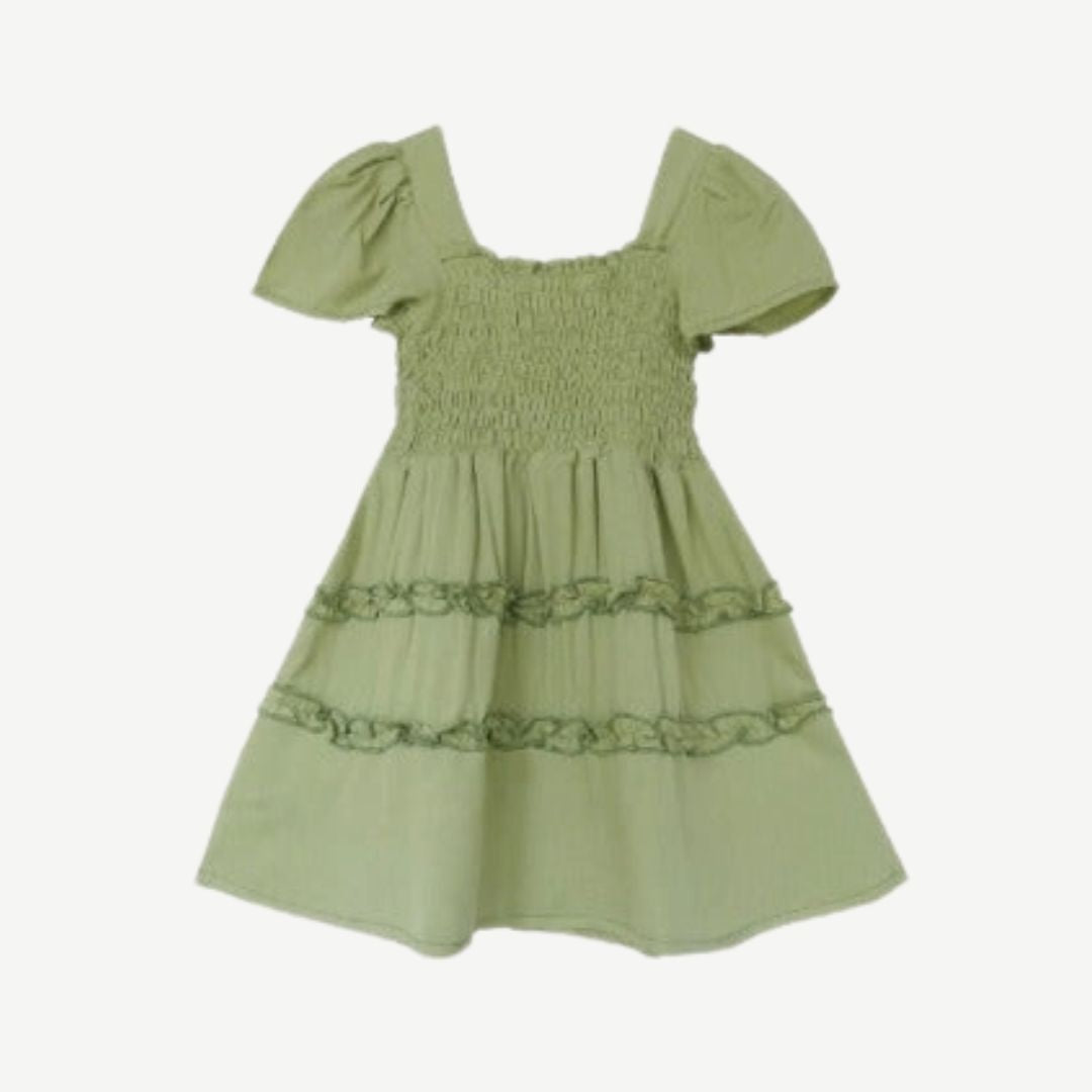 Gesmoktes Midi-Kleid korall