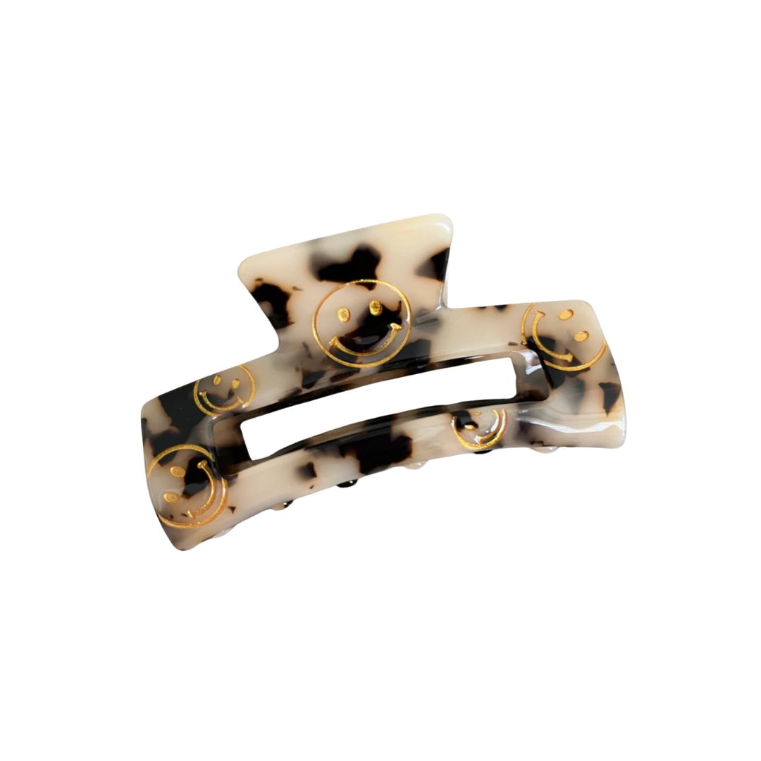 Haarklammer Leopard mit Smileys gold