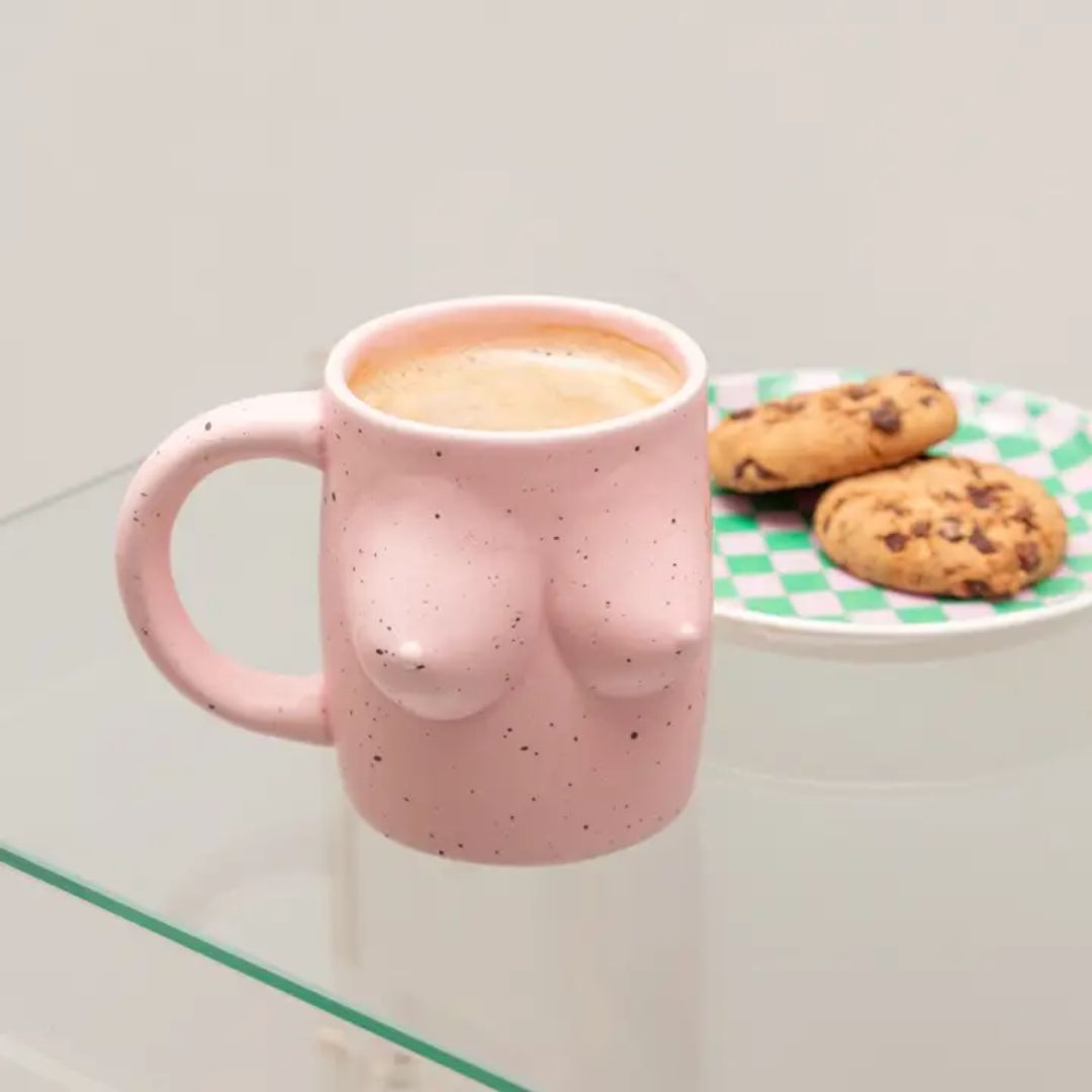 Handgemalter Becher 'TITS' pink