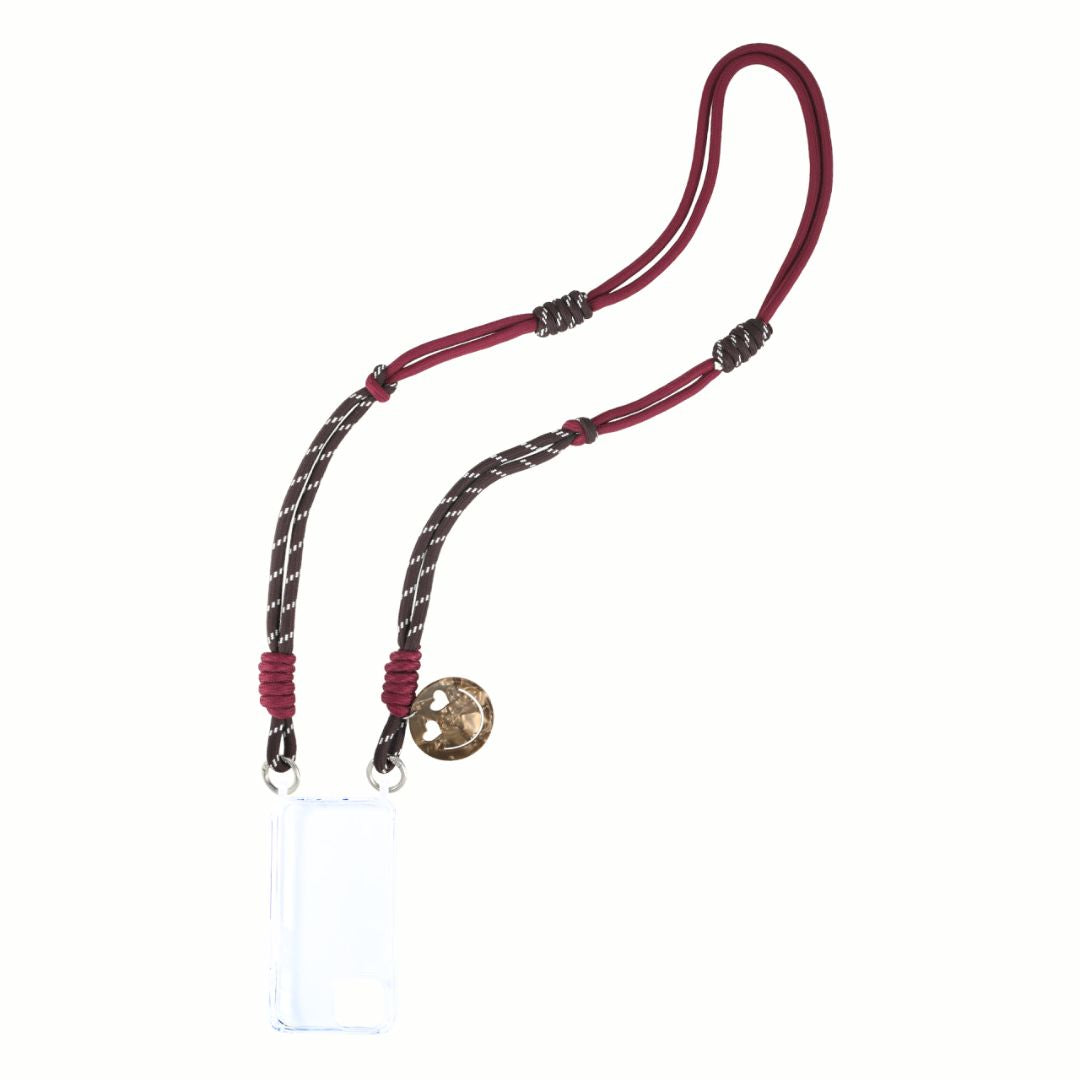 Handykette lang mit Smiley Face Anhänger dunkelrot