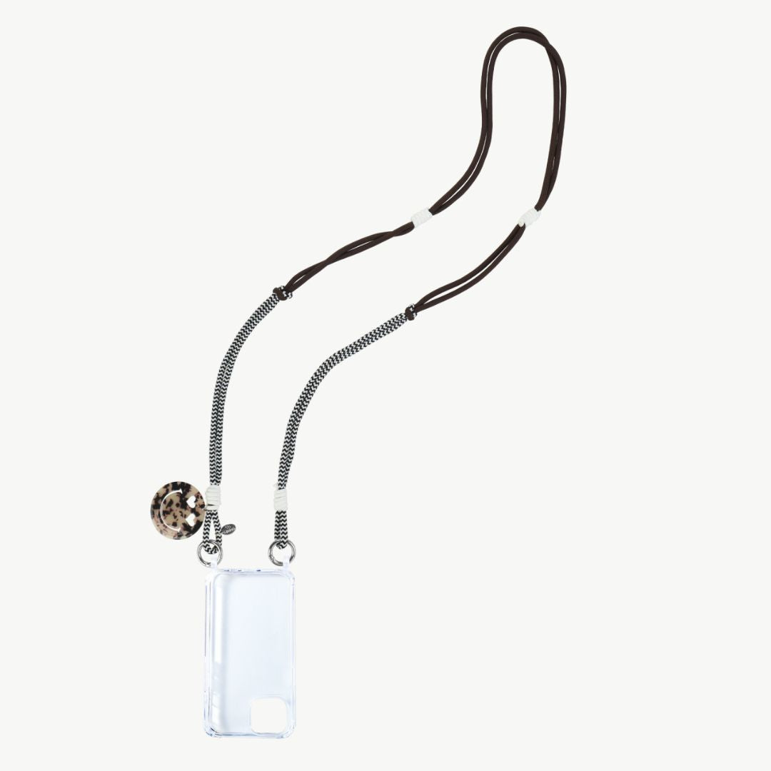 Handykette lang mit Smiley Face Anhänger schwarz/kaffeebraun