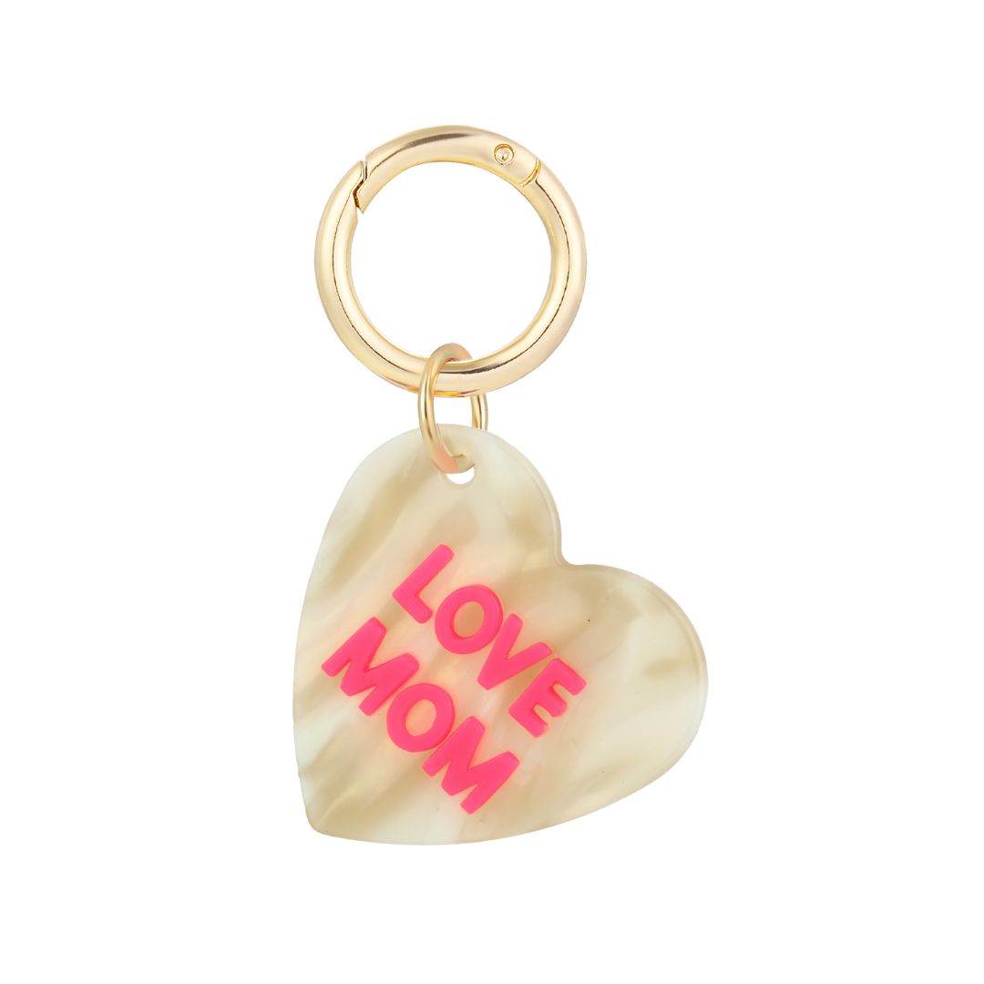 Herzförmiger Schlüsselanhänger 'LOVE MOM' beige/pink