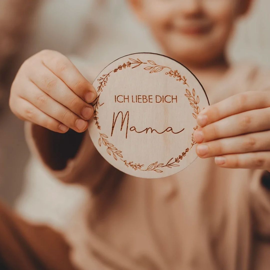 Meilenstein Holzschild - Ich liebe dich Mama