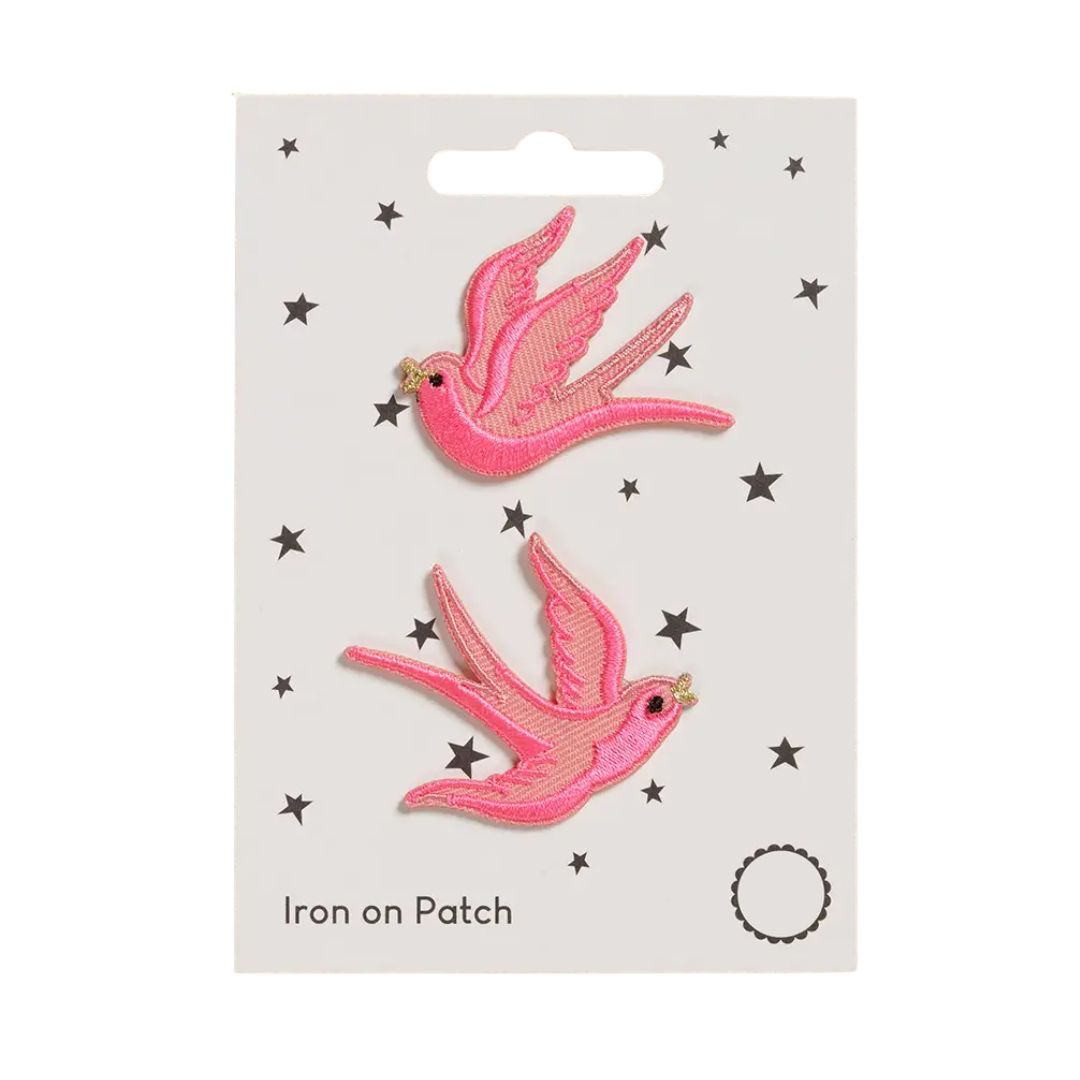 Aufnäher zum Aufbügeln 'Rosa Schwalben'