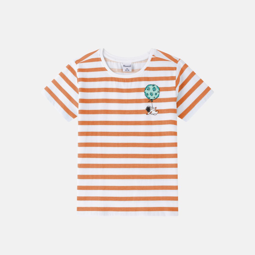 Hellorange gestreiftes Jungen-T-Shirt Astronaut