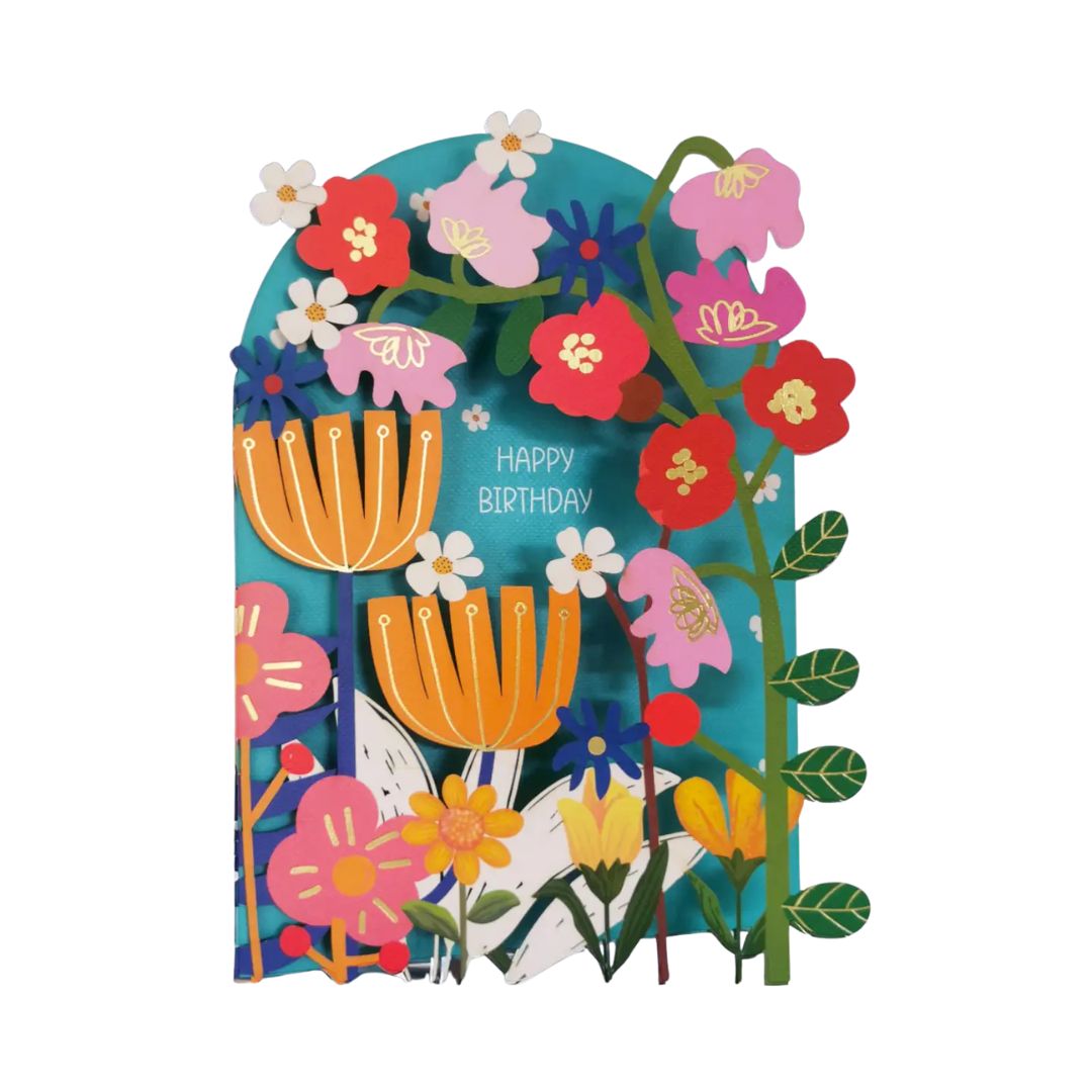 Original Papierschnittkarte 'Geburtstagsblumen'