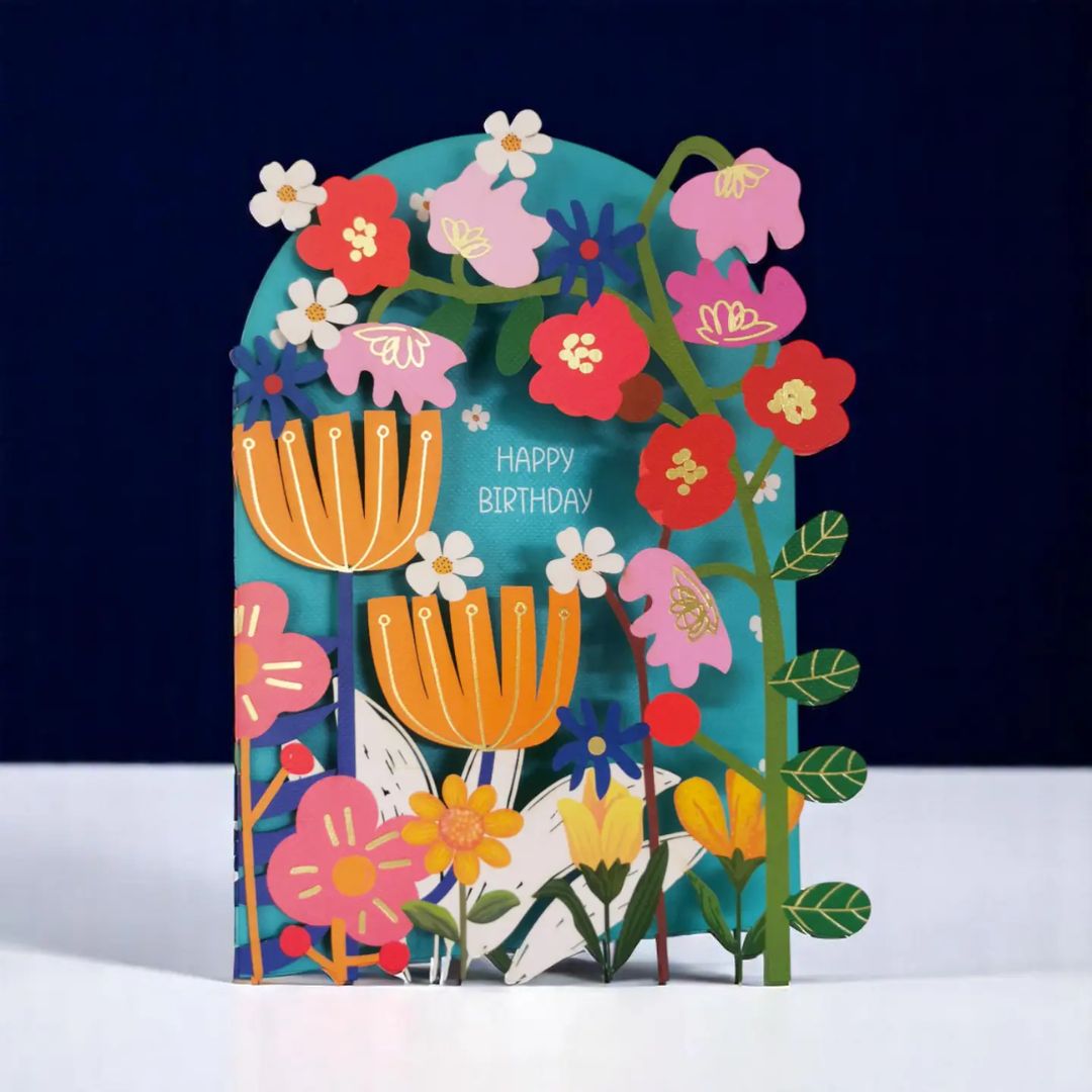 Original Papierschnittkarte 'Geburtstagsblumen'