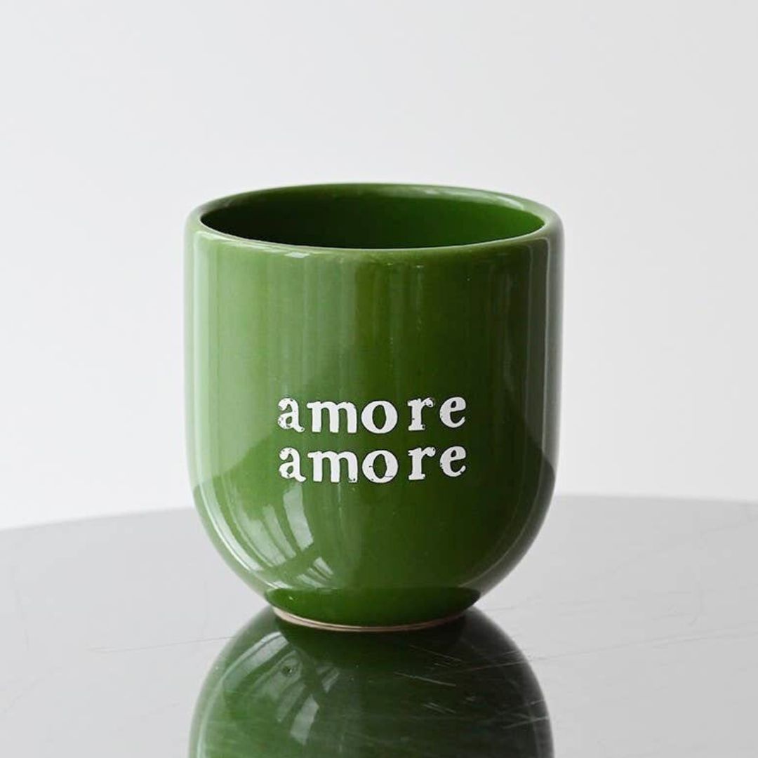 Keramikbecher 'amore amore' grün