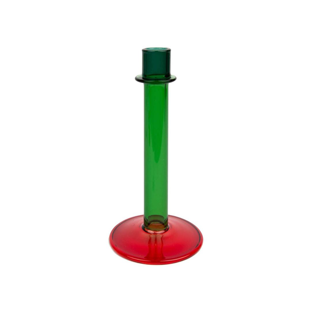 Kerzenhalter aus rotem und grünem Glas, Weihnachtsdekor