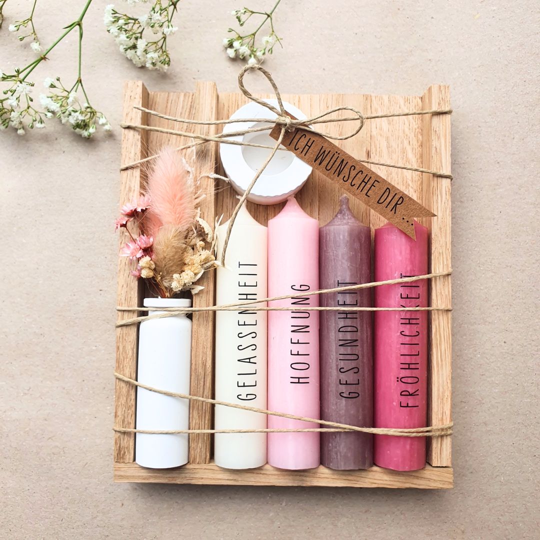 Kerzenset rosa 'Ich wünsche Dir...'