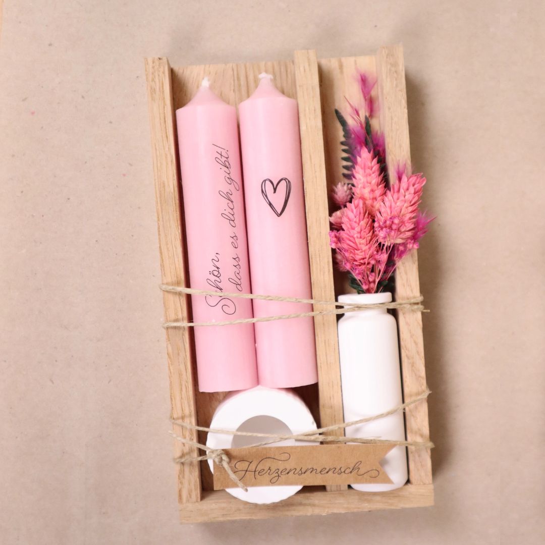 Kerzenset 'Schön, dass es dich gibt' rosé