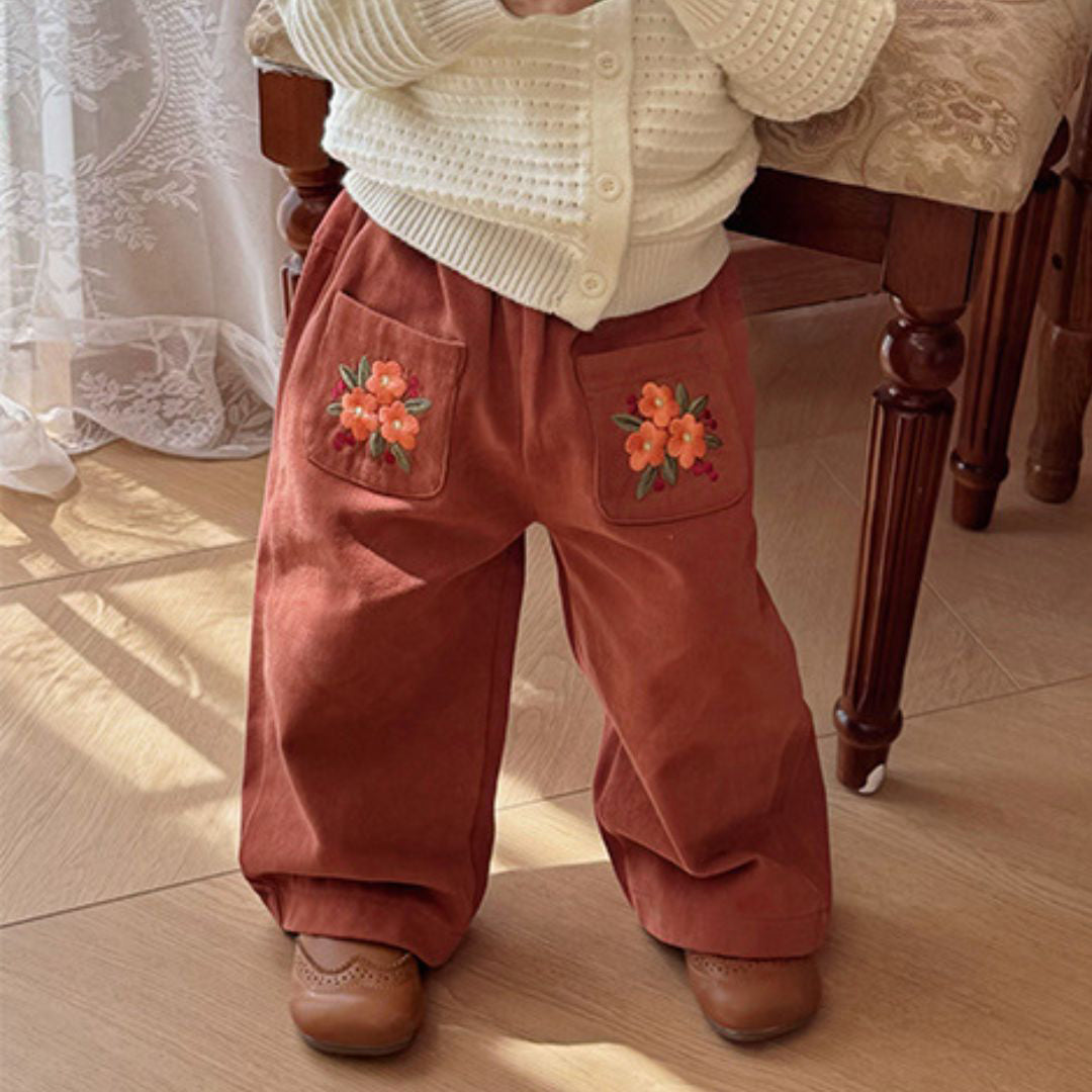Süße Baumwollhose für Kinder 'BOHO FLOWER' terracotta