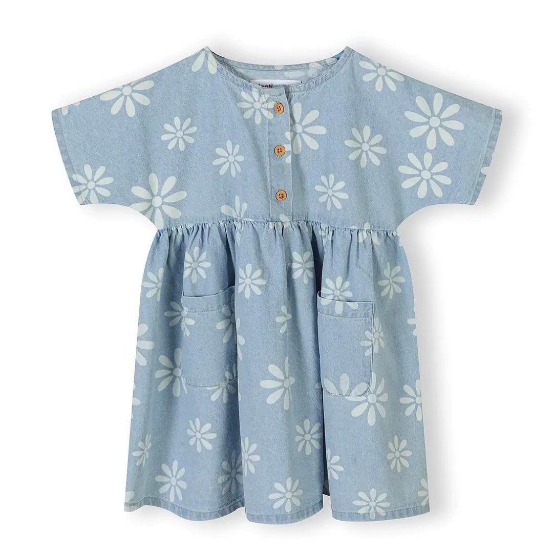 Chambray-Kleid mit Gänseblümchen-Print blau